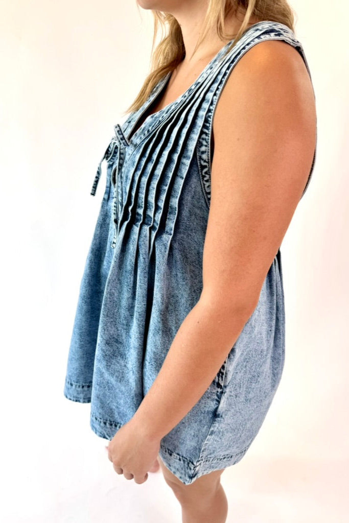 Denim Darling Pleated Romper