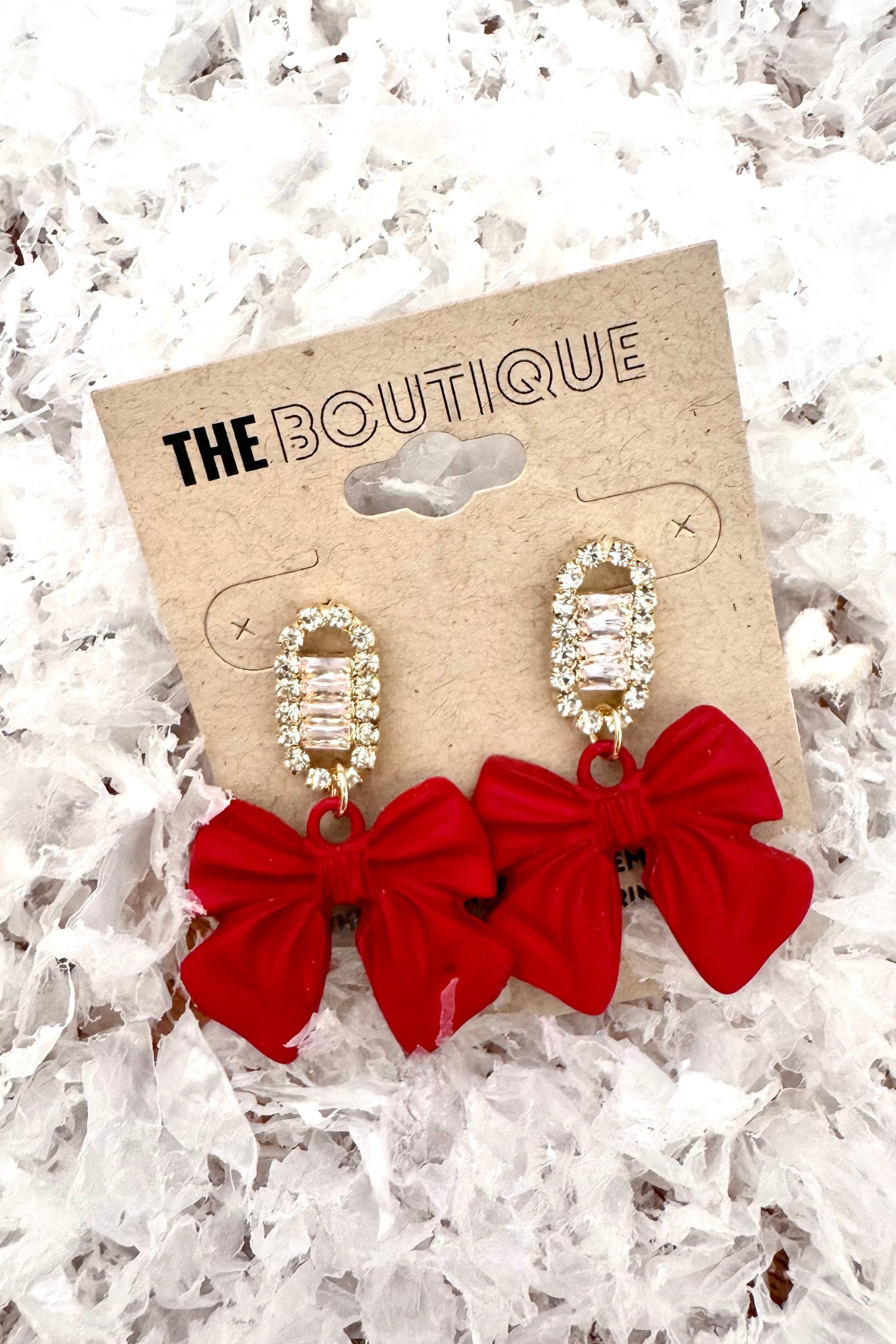 Christmas Red Bow Dangle Earrings