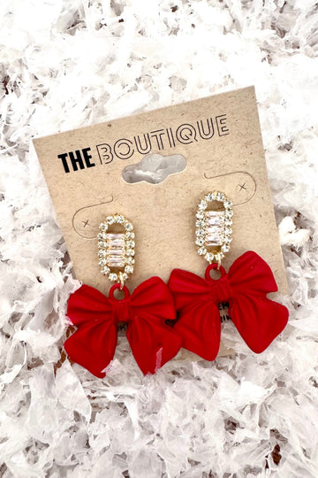 Christmas Red Bow Dangle Earrings