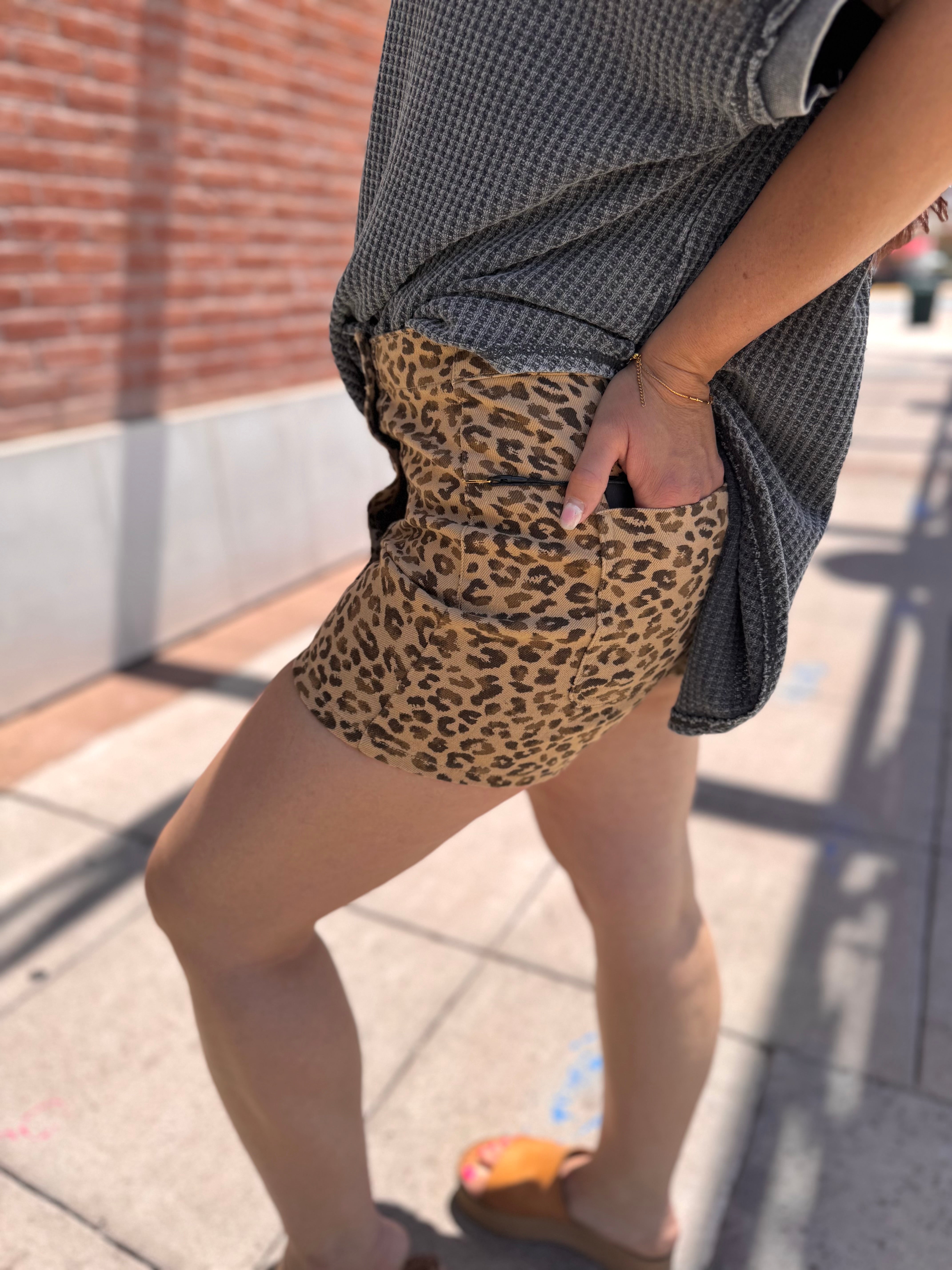 RISEN High Rise Cheetah Print Button Down Skort