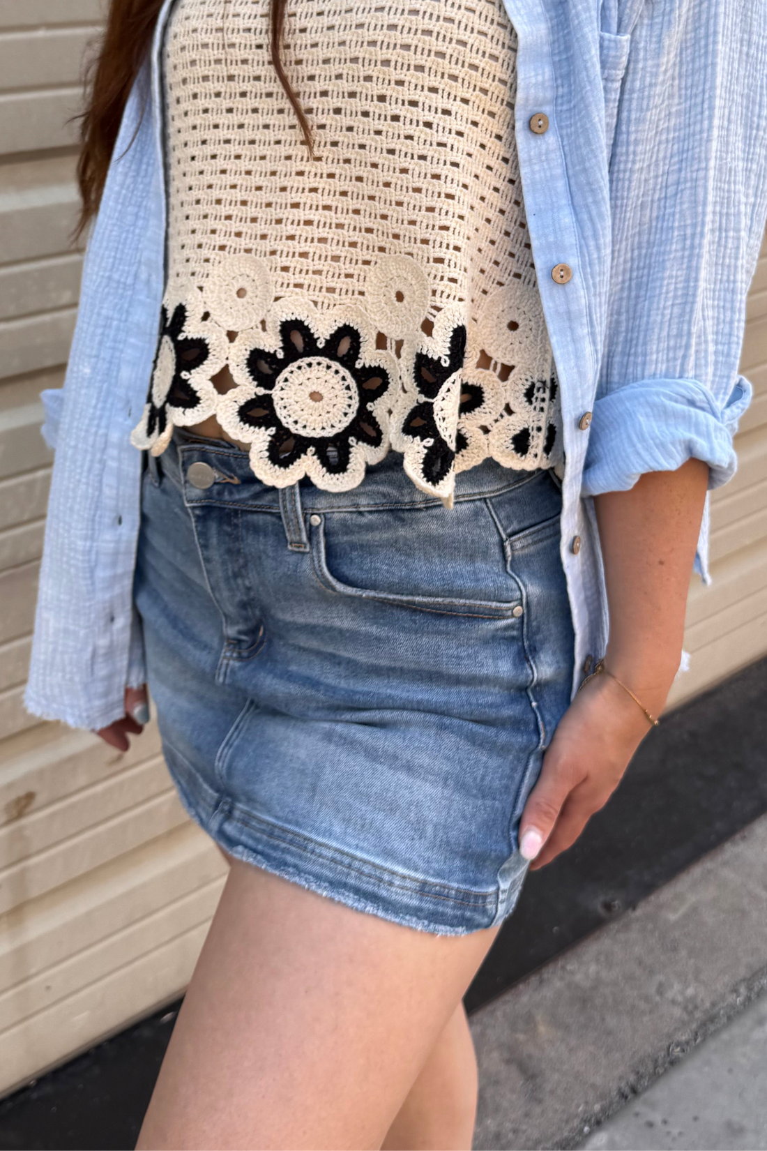 RISEN High Rise Denim Skort