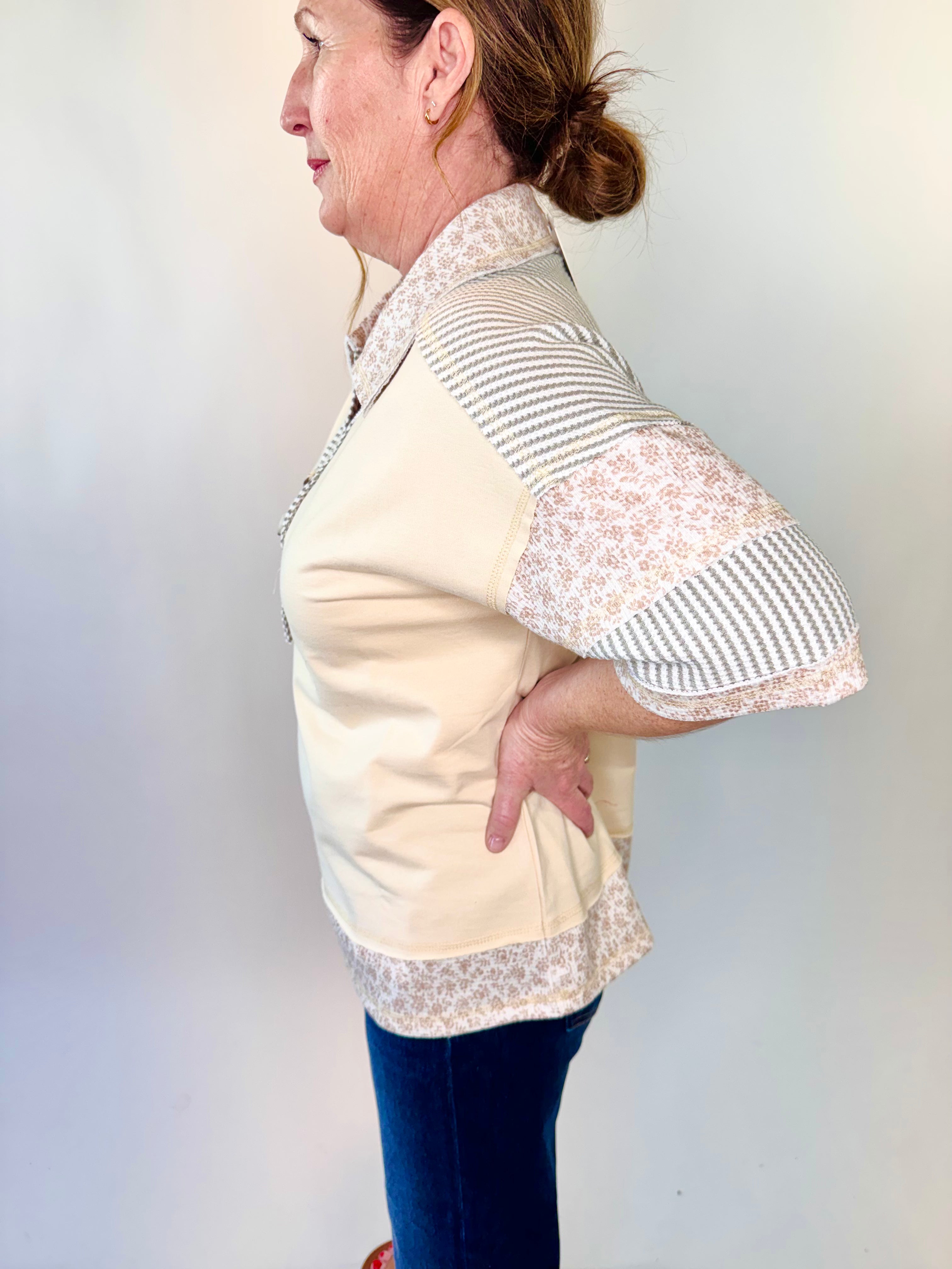 Oversized Half Button Down Collared Knit Top