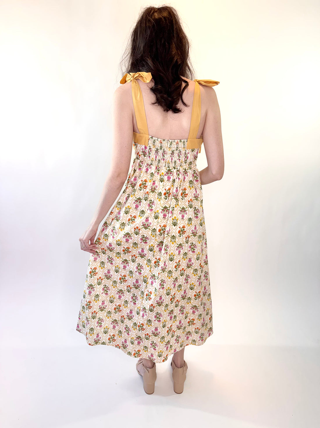 Botanical Print Tie Strap Midi Dress