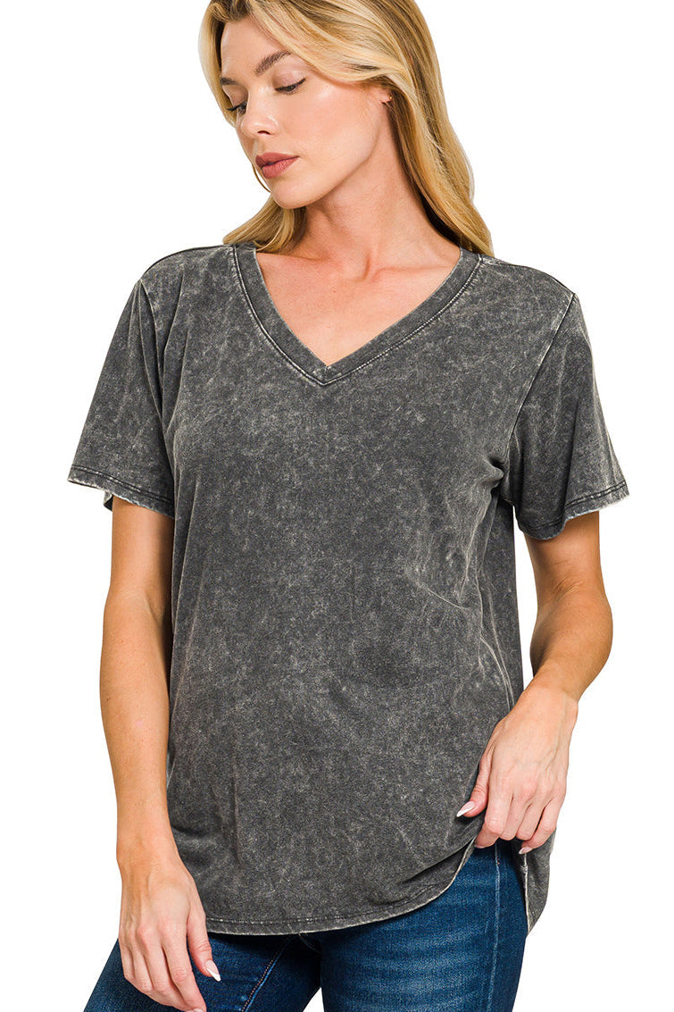 Mineral Washed Cotton V-Neck Tee