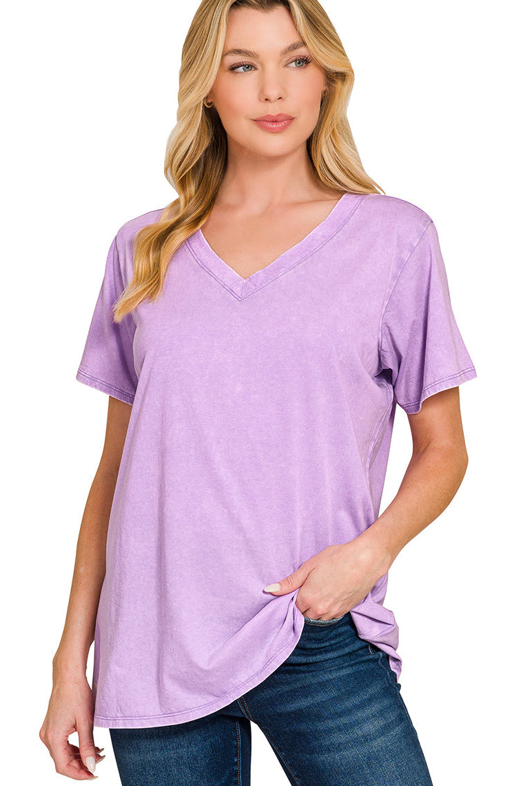 Mineral Washed Cotton V-Neck Tee