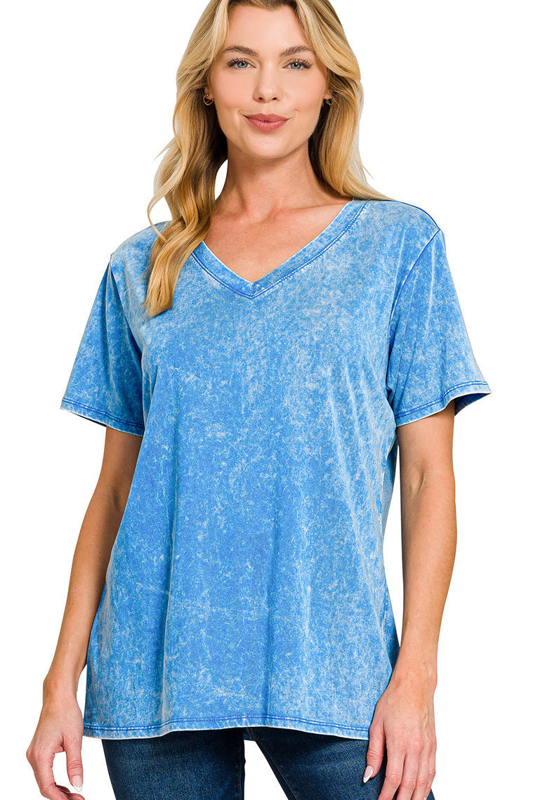 Mineral Washed Cotton V-Neck Tee