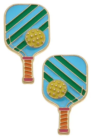 Pickleball Enamel Stud Earrings in Green & Blue