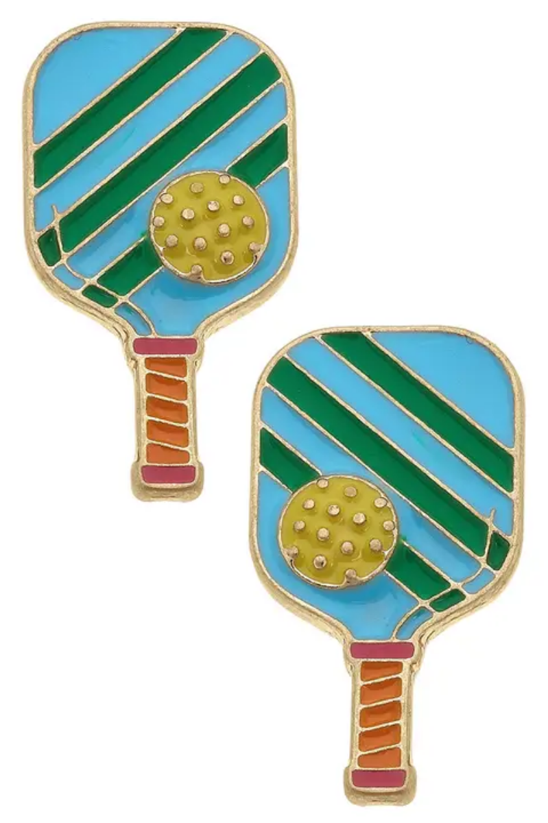 Pickleball Enamel Stud Earrings in Green & Blue