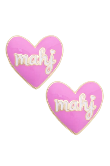 Mahj Enamel Heart Stud Earrings in Lilac