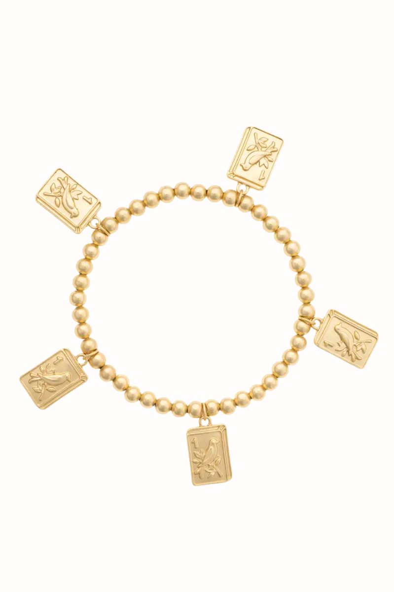 Bird Bam 24K Gold Plated Ball Bead Stretch Bracelet