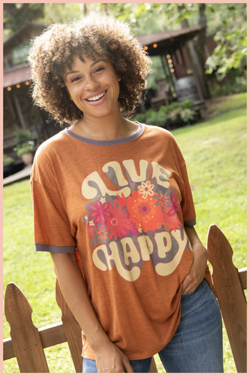Live Happy Ringer Tee | Natural Life | Final Sale