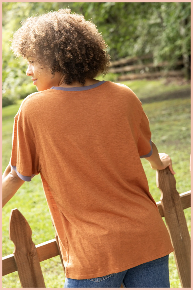 Live Happy Ringer Tee | Natural Life | Final Sale