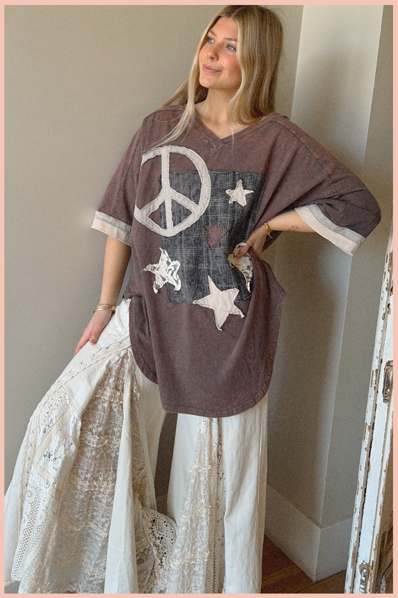 Washed Peace + Star Appliqu¨¦ Top | Final Sale
