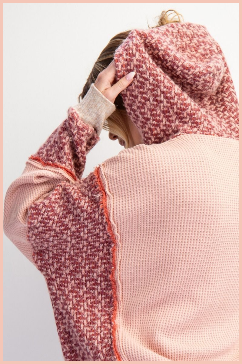 Long Sleeve Mixed Thermal Hoodie