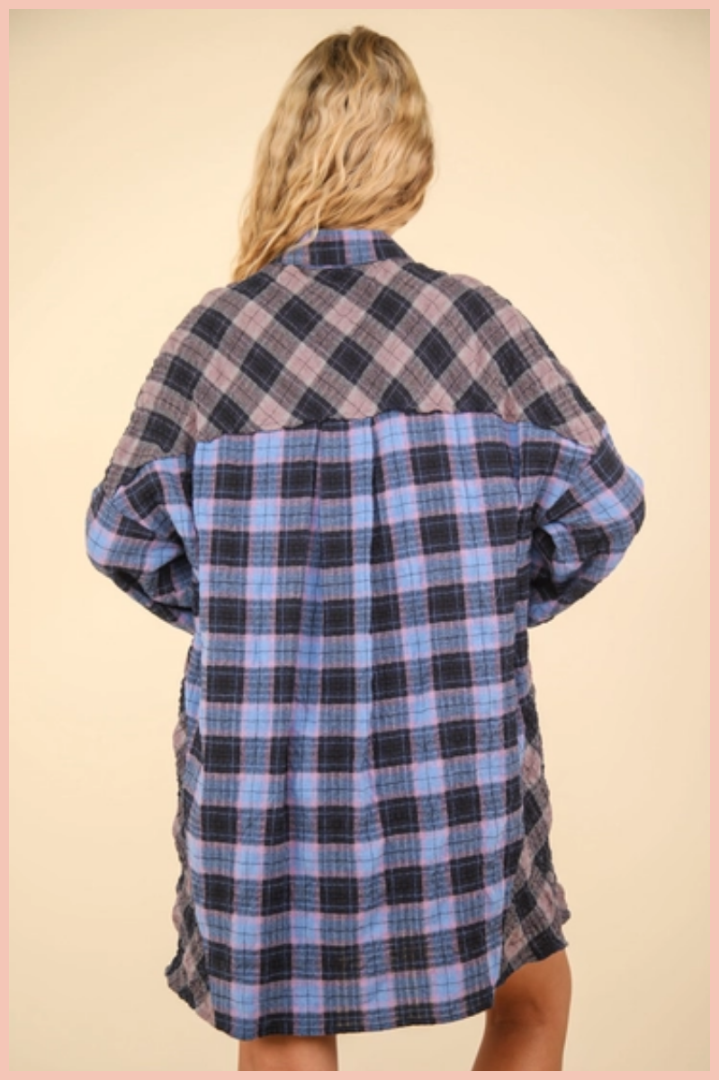 Contrast Plaid Casual Shirt Dress | Final Sale