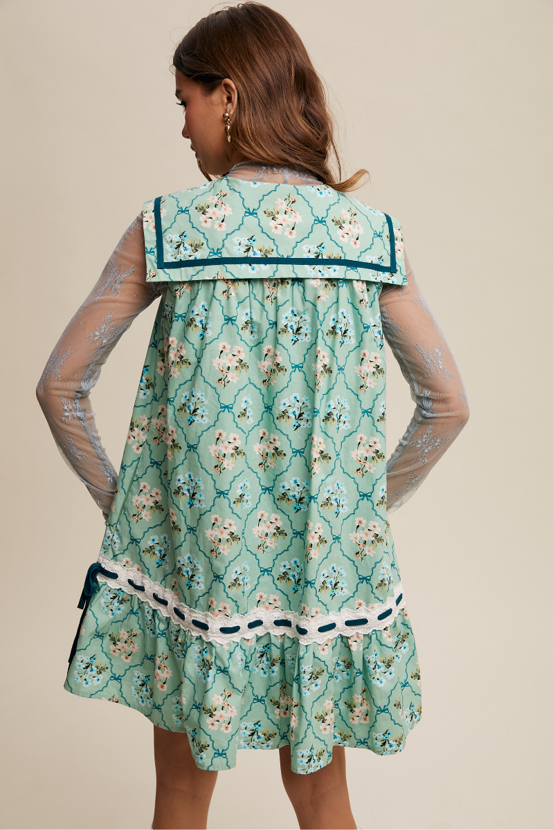Floral Button Front Collard Dress + Lace Trim | Final Sale