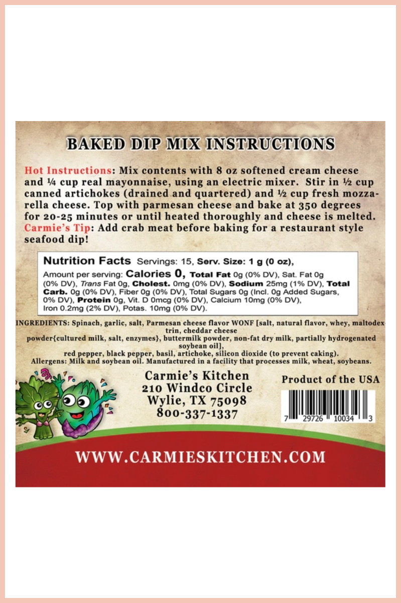 Baked Spinach Artichoke Dip Mix | Carmie¡¯s Kitchen
