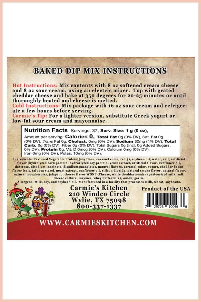 Baked Bacon Jalape?o Popper Dip Mix | Carmie¡¯s Kitchen