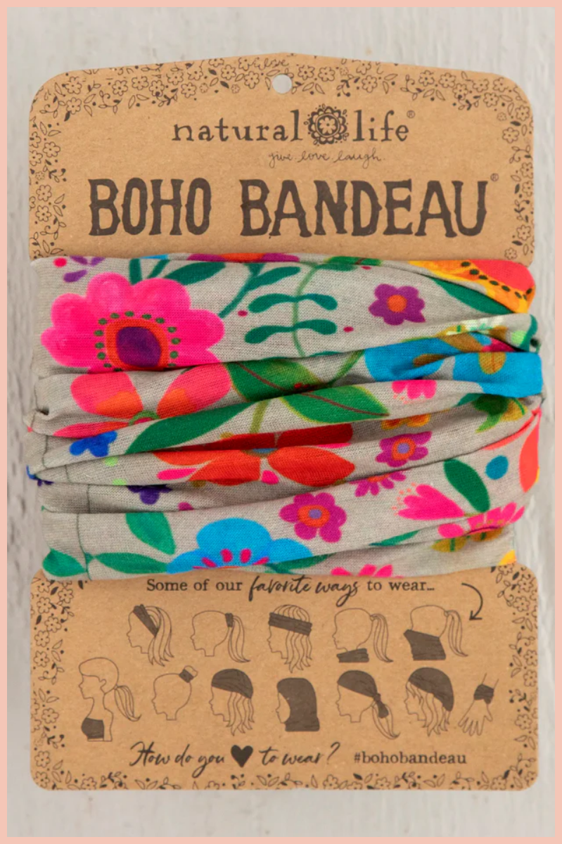 Full Boho Bandeau? Headband | Light Taupe Folk Flower