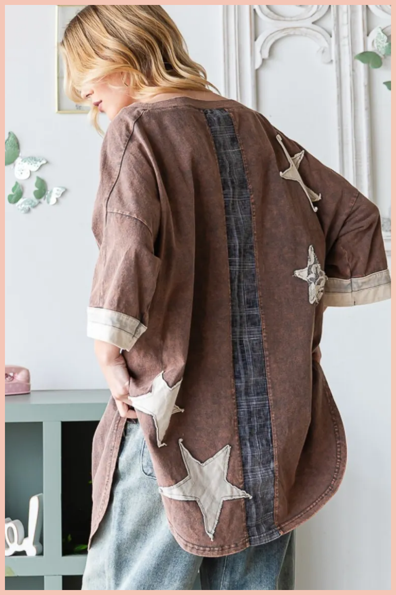 Washed Peace + Star Appliqu¨¦ Top | Final Sale