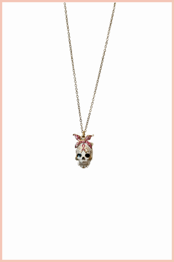 Breast Cancer Awareness Sugar Skull Necklace