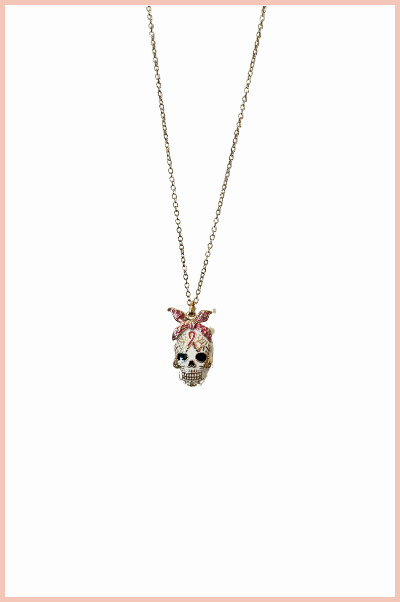 Breast Cancer Awareness Sugar Skull Necklace