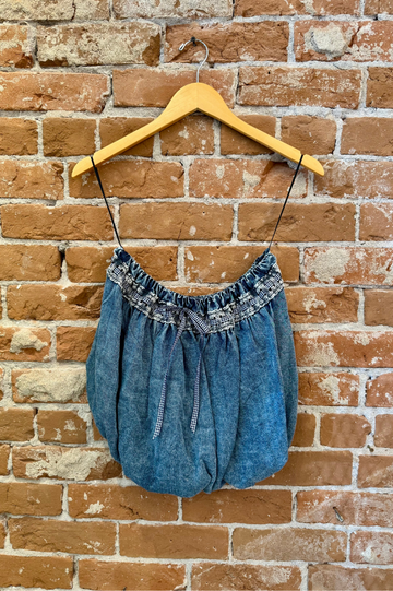 Washed Strapless Ruffle Hem Tube Top with Bow Detail | Final Sale