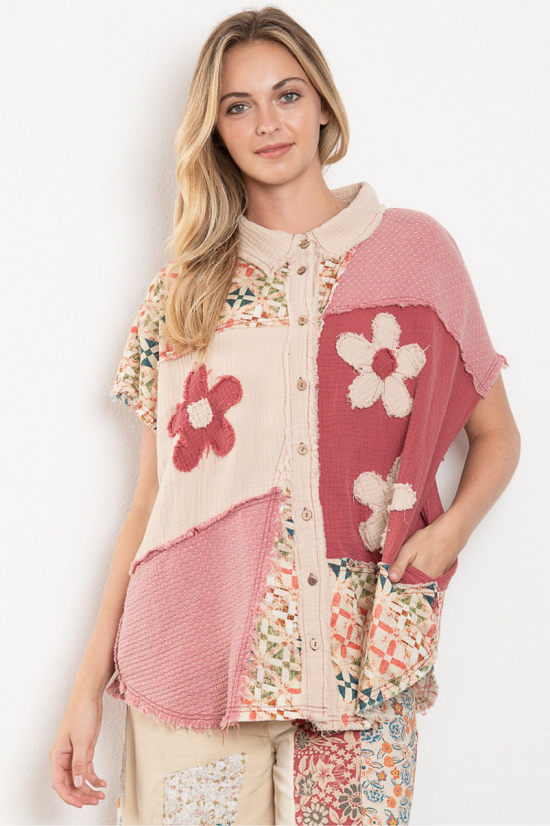 Quilted Whimsy Button Down Top