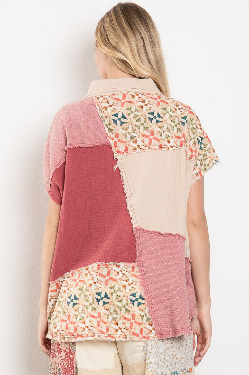Quilted Whimsy Button Down Top