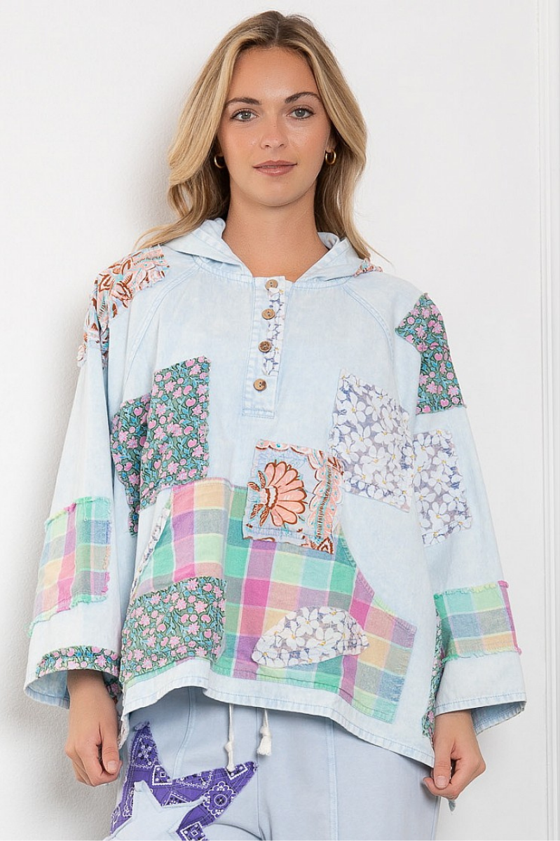 Patchwork Button Up Hoodie