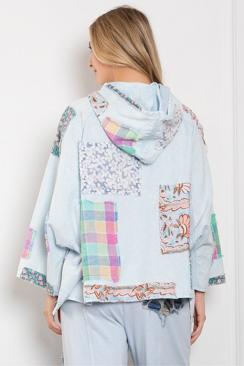 Patchwork Button Up Hoodie
