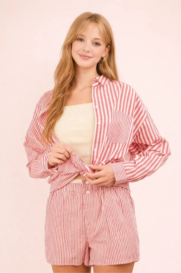 Striped Comfy Elastic Waist Shorts | Final Sale