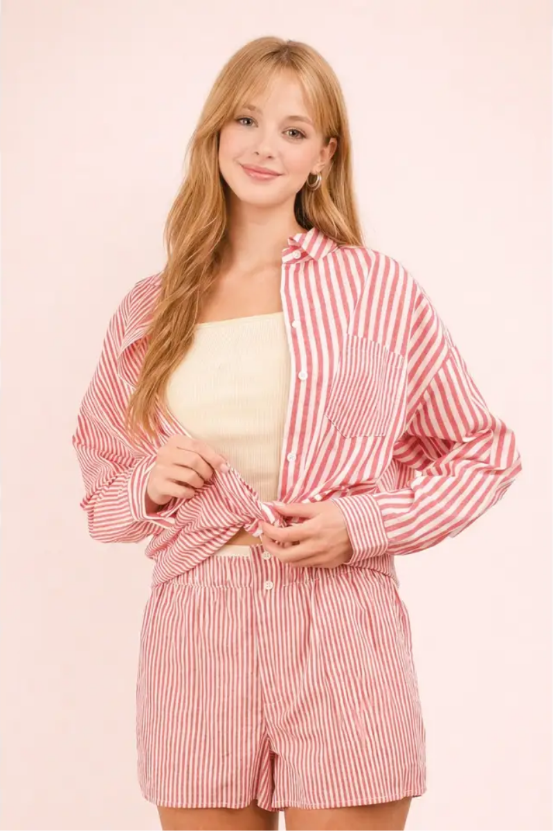 Striped Comfy Elastic Waist Shorts | Final Sale