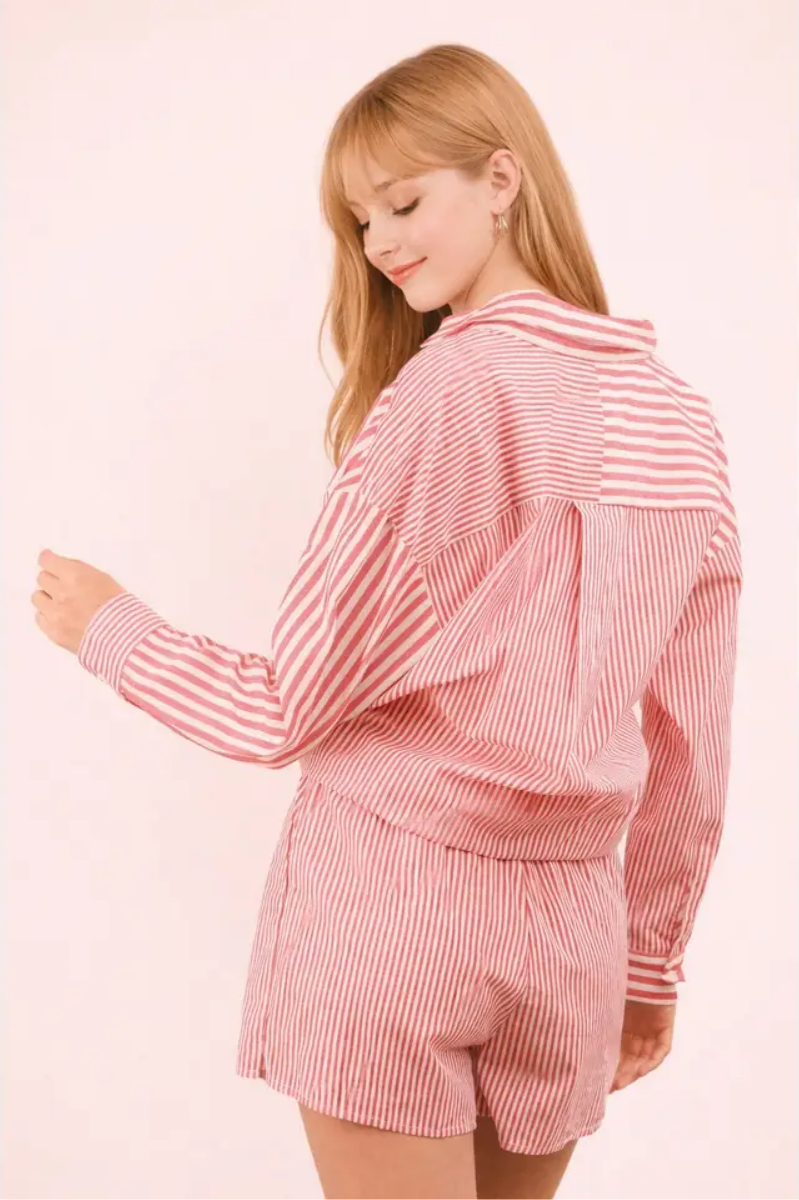 Striped Oversized Button Down Shirt Top | Final Sale