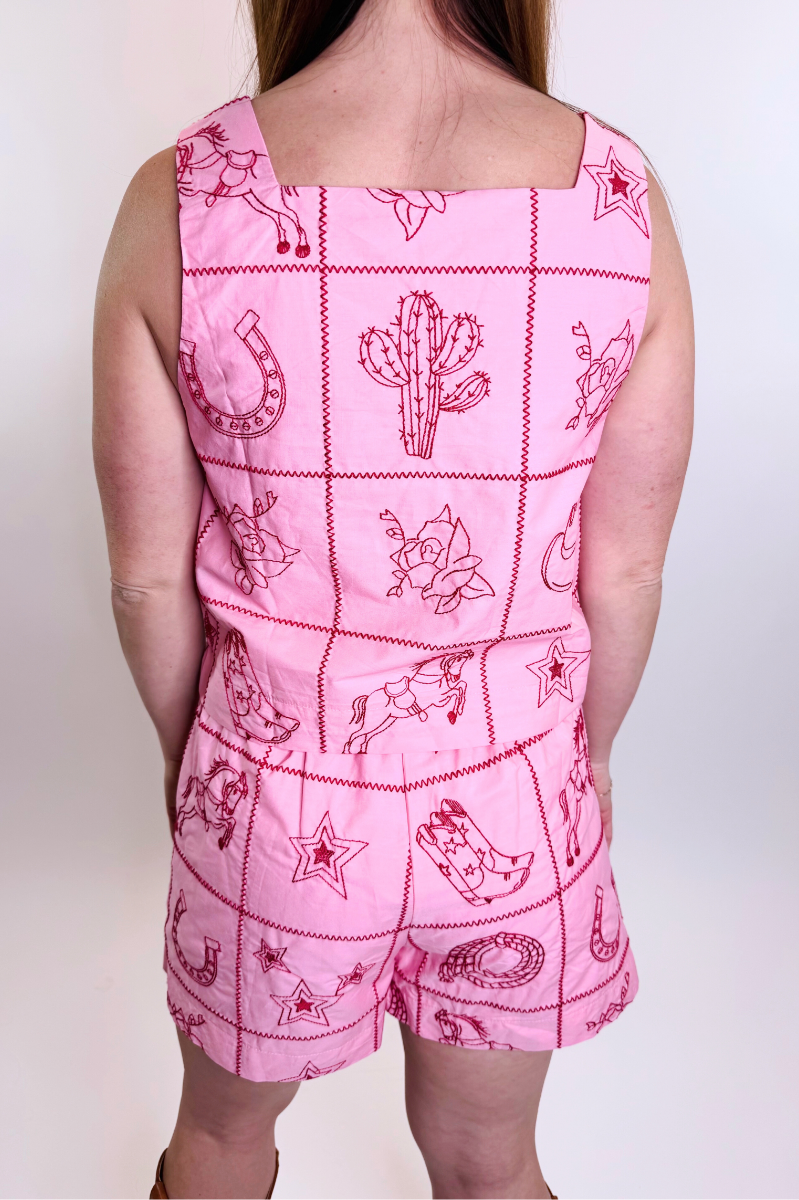 Cotton Candy Cowgirl Motif Top