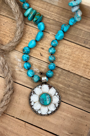 Turquoise Flower Heirloom Pendant Necklace