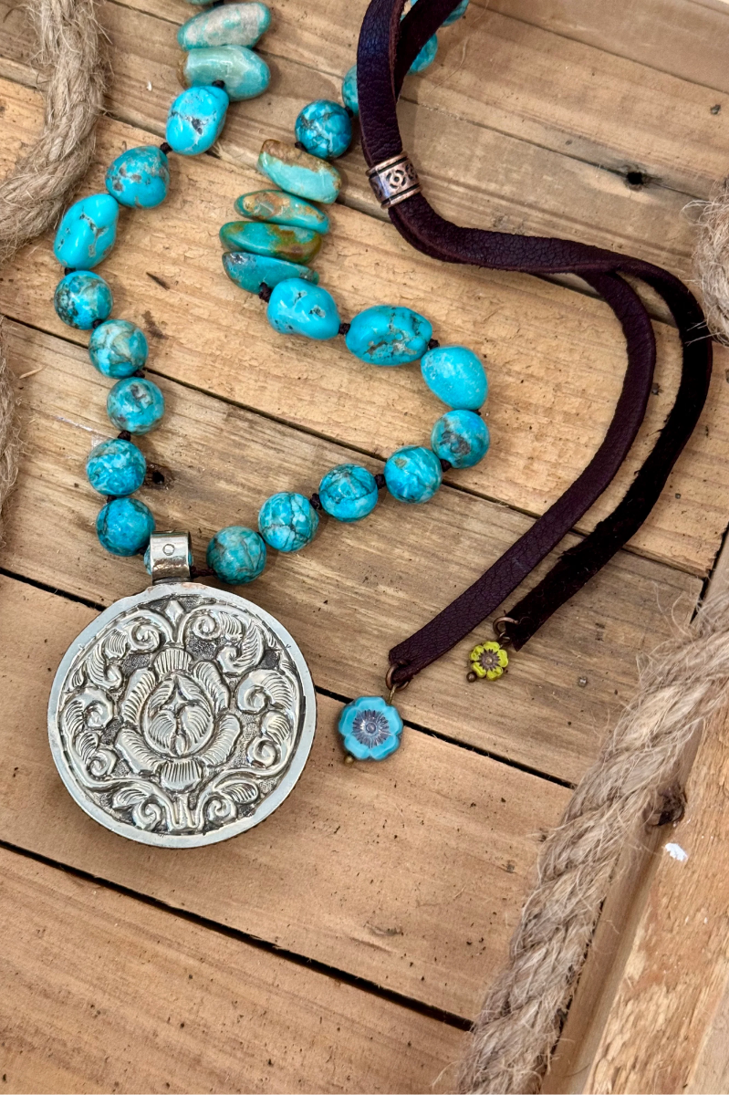 Turquoise Flower Heirloom Pendant Necklace