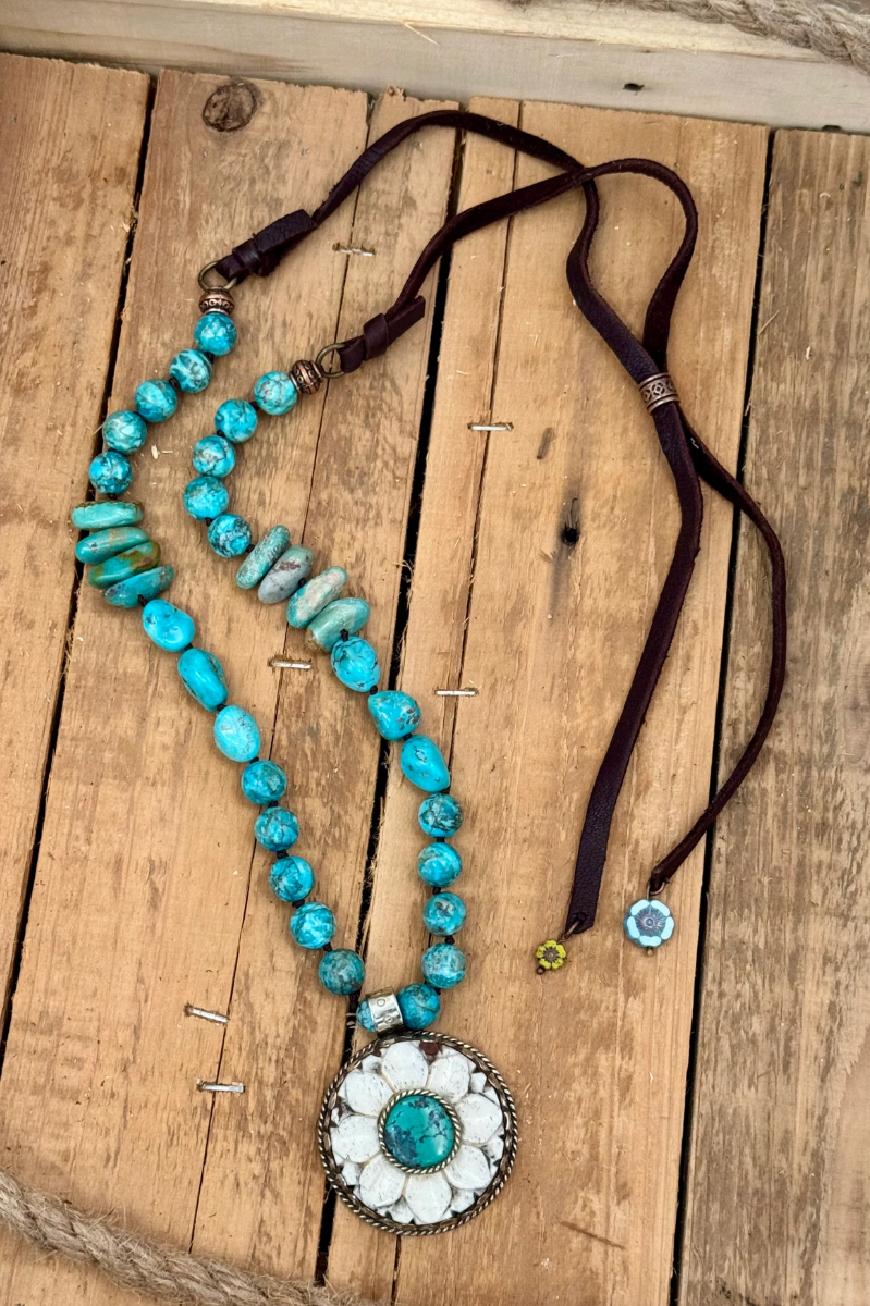 Turquoise Flower Heirloom Pendant Necklace
