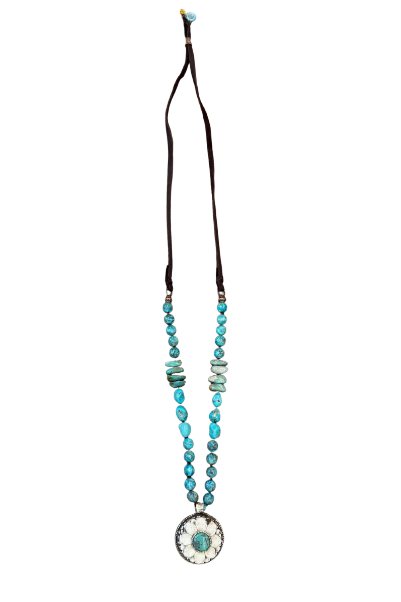 Turquoise Flower Heirloom Pendant Necklace