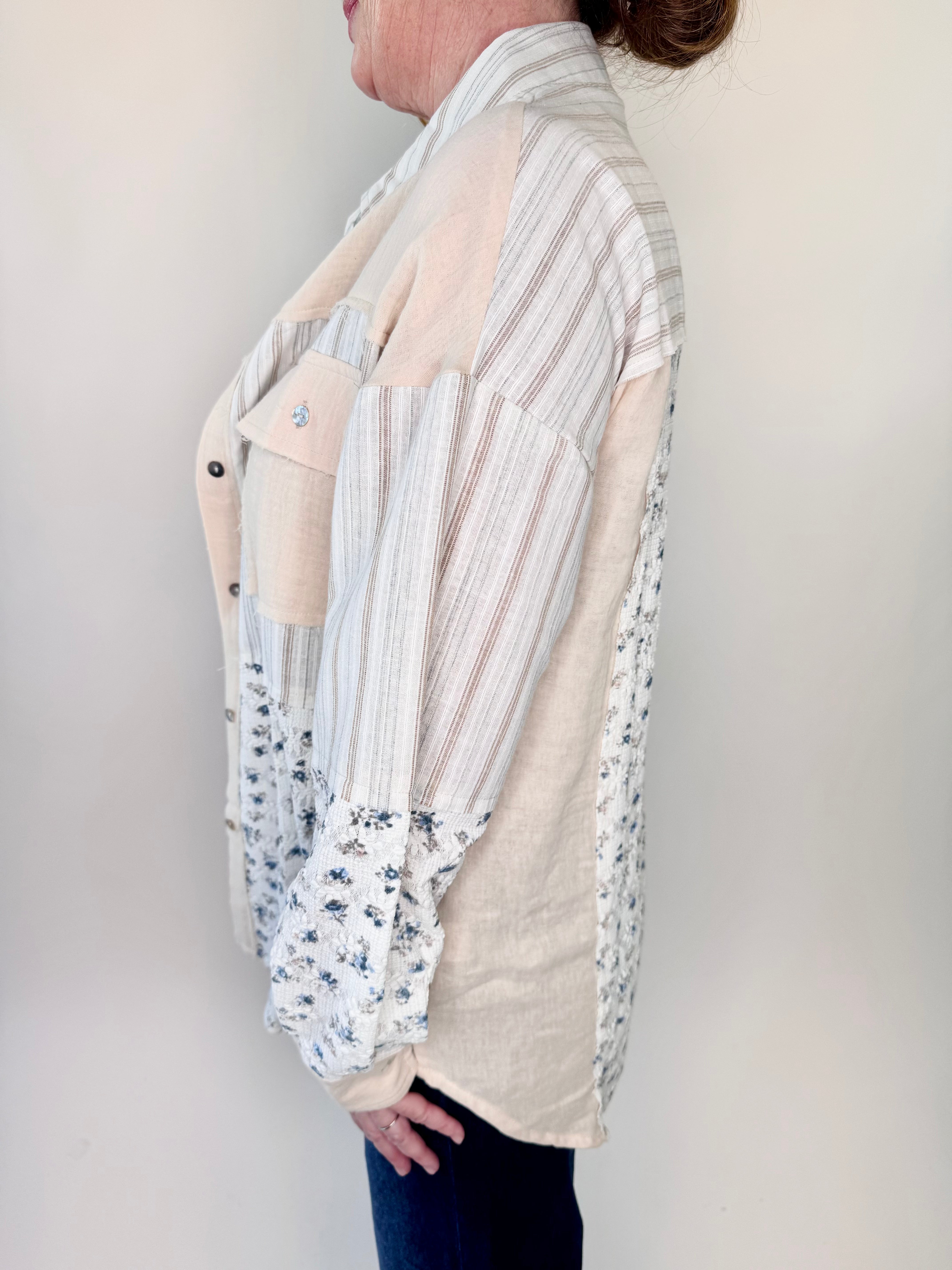 Floral + Stripe Oversized Shacket Jacket