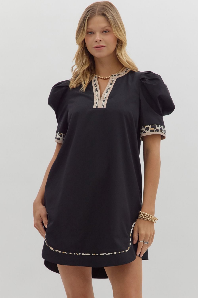 Leopard Pleated Puff Sleeve Mini Dress