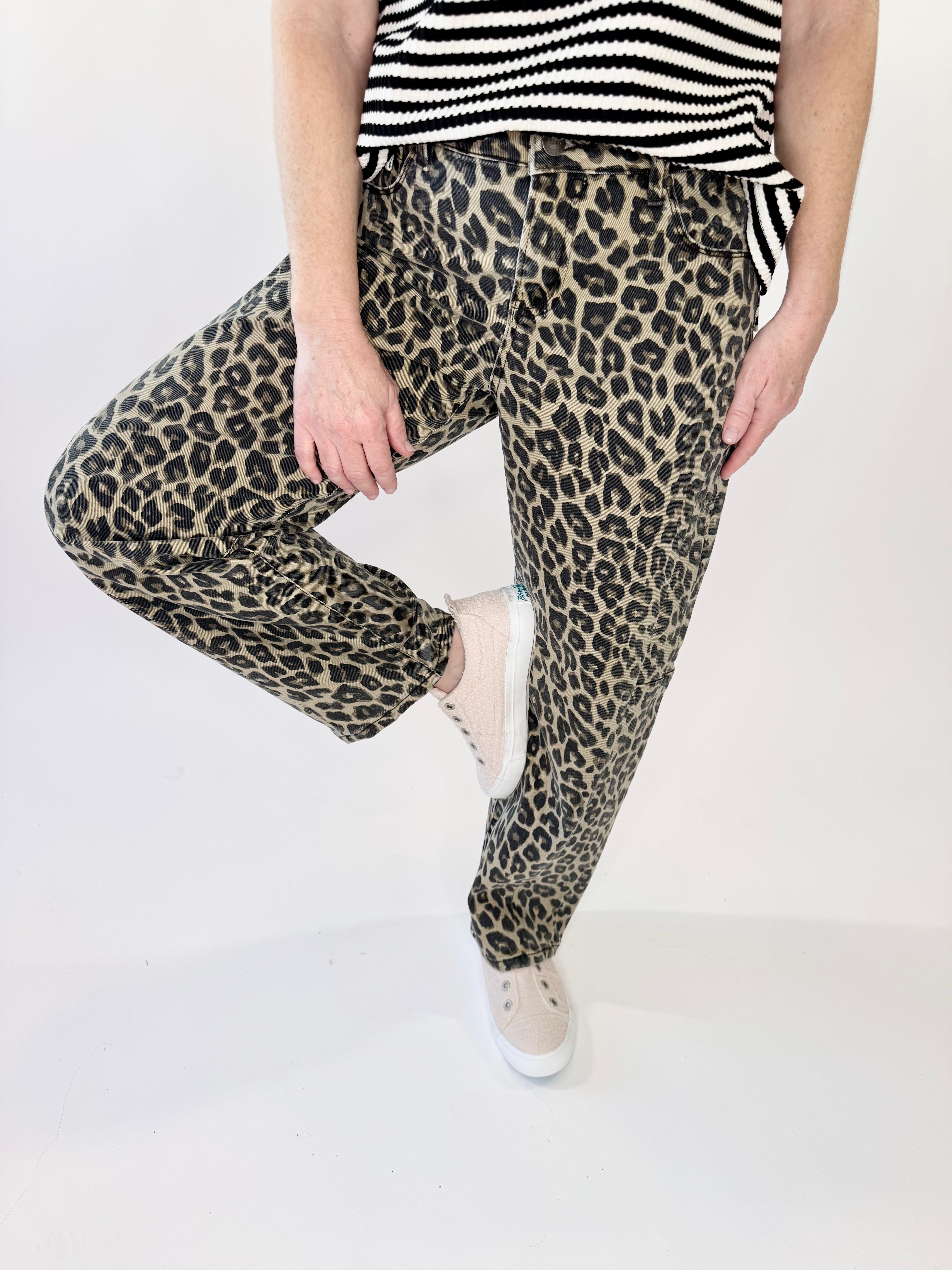 RISEN Slouchy Leopard Ankle Barrel Pants