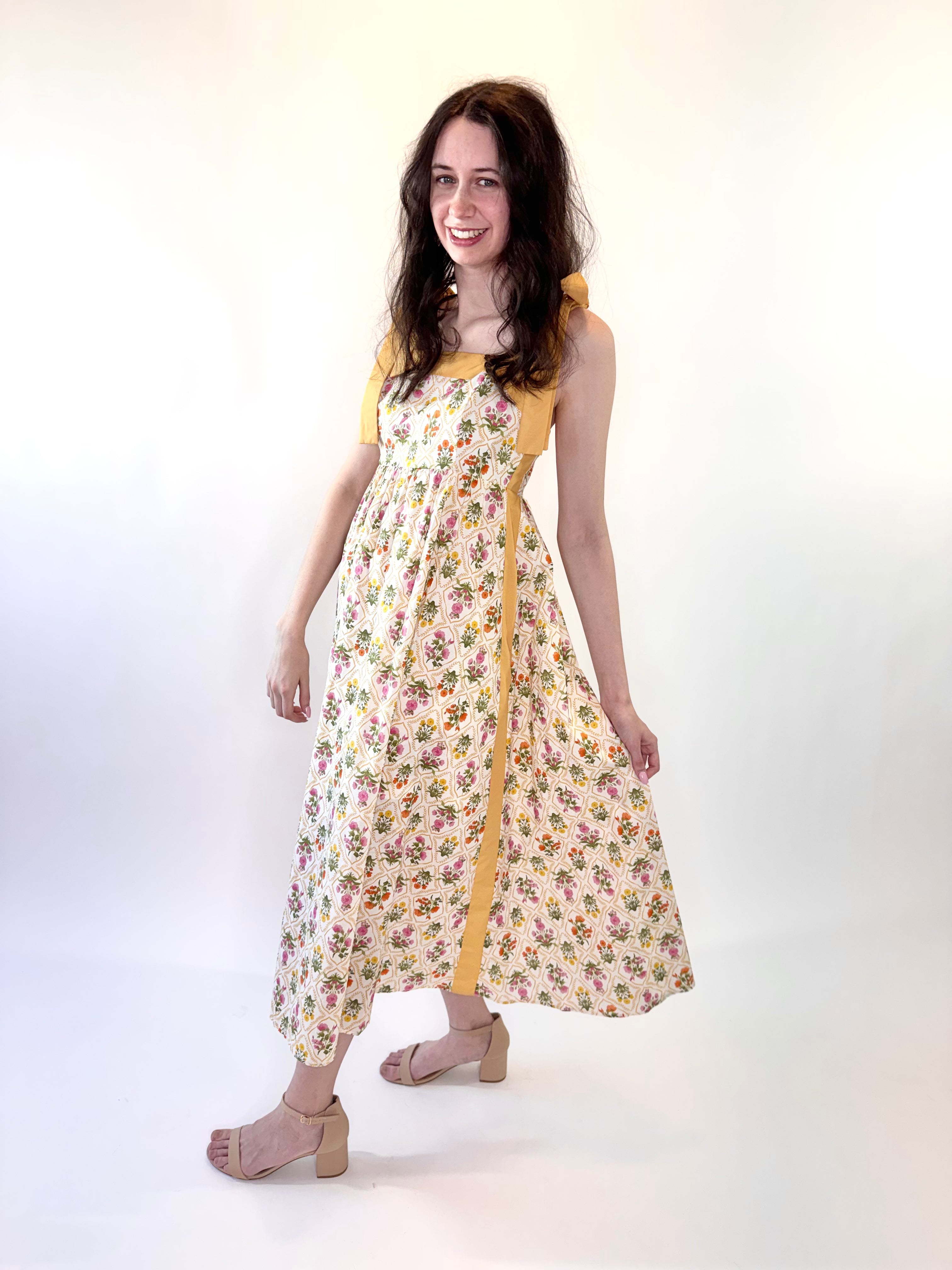 Botanical Print Tie Strap Midi Dress