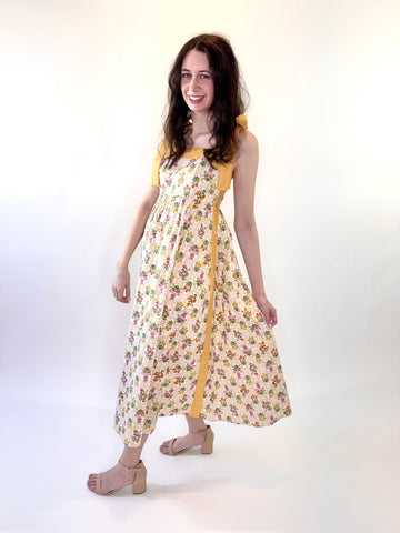 Botanical Print Tie Strap Midi Dress