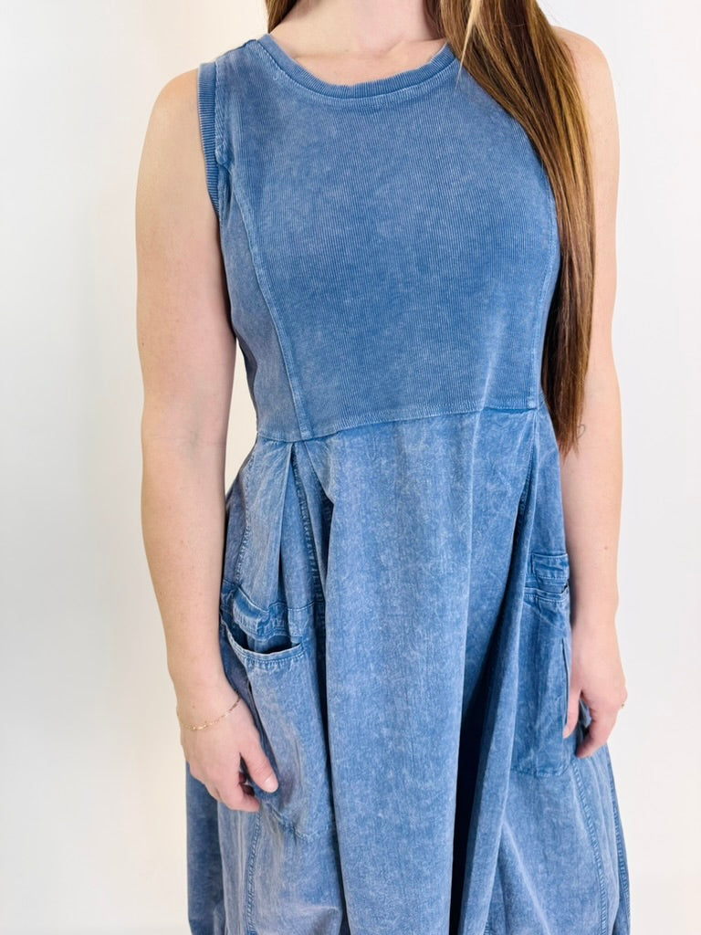 Mineral Washed Rib Knit Cargo Dress