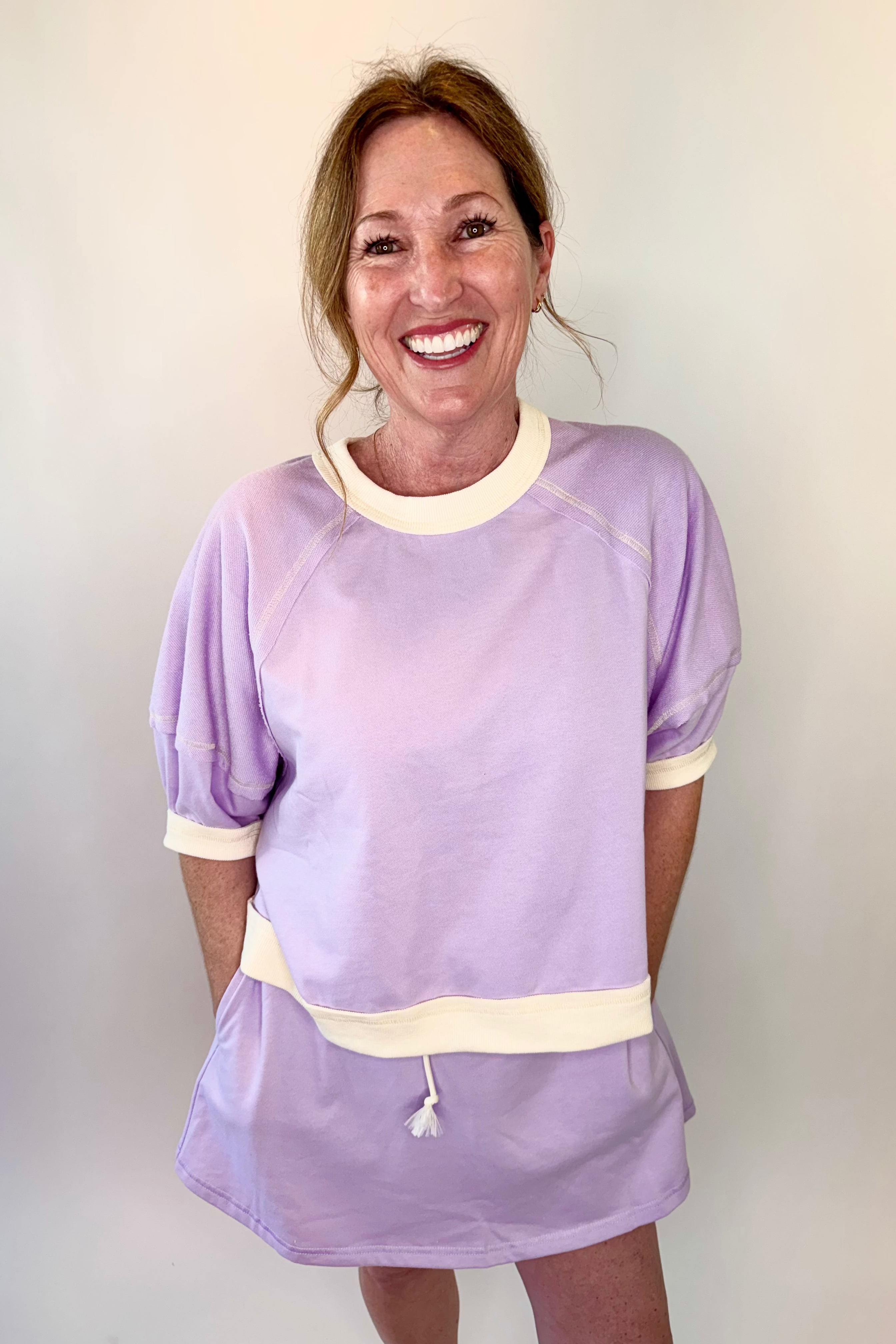 Reverse Stitch Short Sleeve Crop Sweatshirt | Final Sale