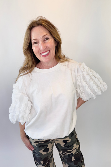 Ruffled Sleeve Mineral Washed Top