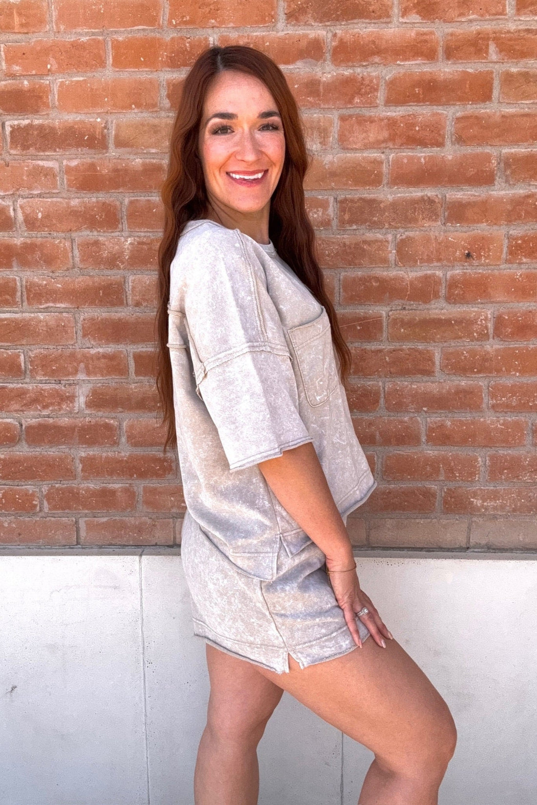 Mineral Washed Comfy Knit Top & Shorts Set