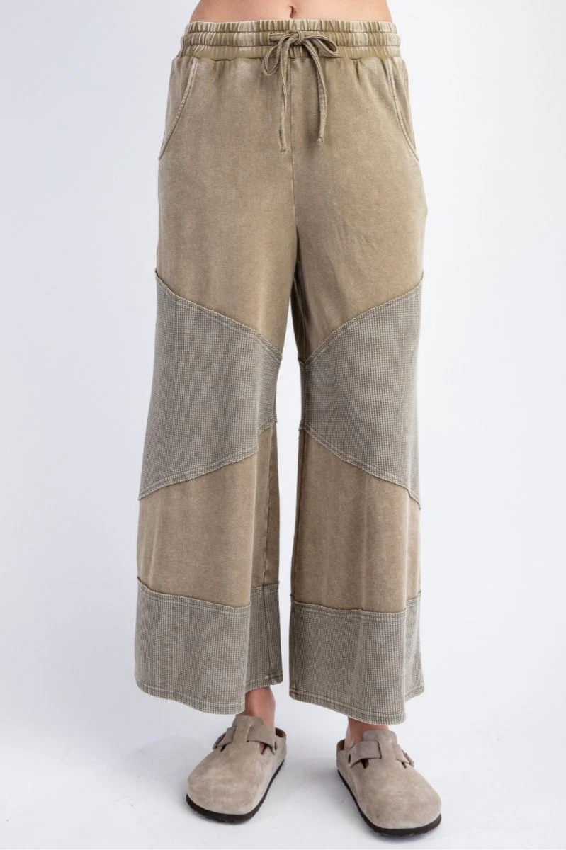 Waffle Knit Mixed Mineral Terry Wide Leg Pants | Final Sale