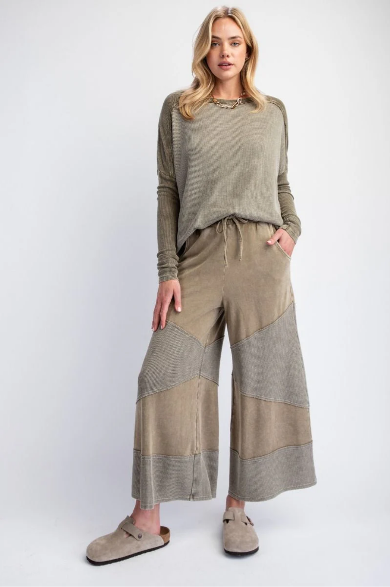 Waffle Knit Mixed Mineral Terry Wide Leg Pants | Final Sale